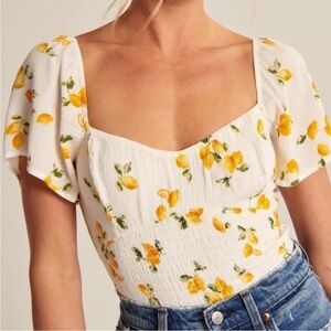 A&F Lemon Print Flutter Sleeve Blouse